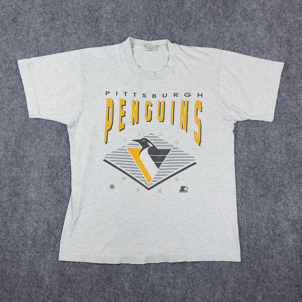 Vintage Pittsburgh Penguins Starter T-Shirt Mens Large Gray Single Stitch NHL